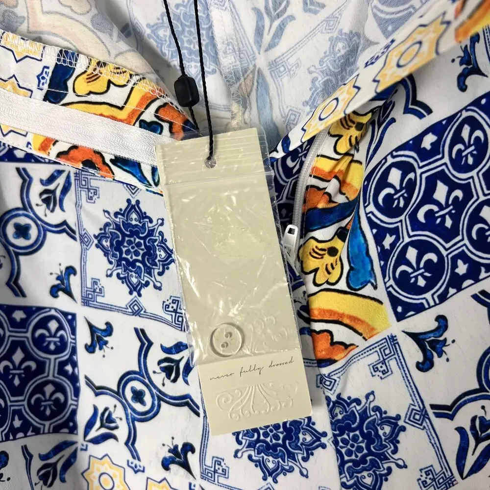 Never Fully Dressed Amalfi Tile Print High Rise Shorts Blue Yellow Boho Size 18 - Picture 7 of 10